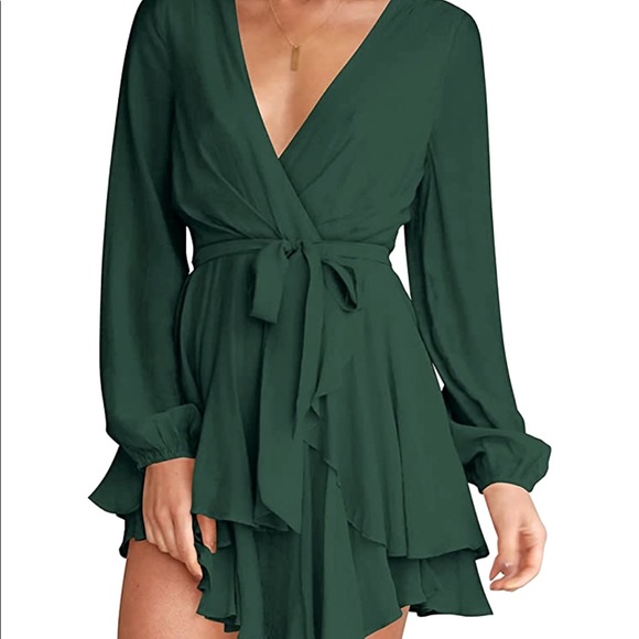 V Neck Tie Belt Sweater Dress Olive